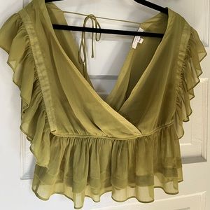 Women’s Green Deep V-Neck Blouse M